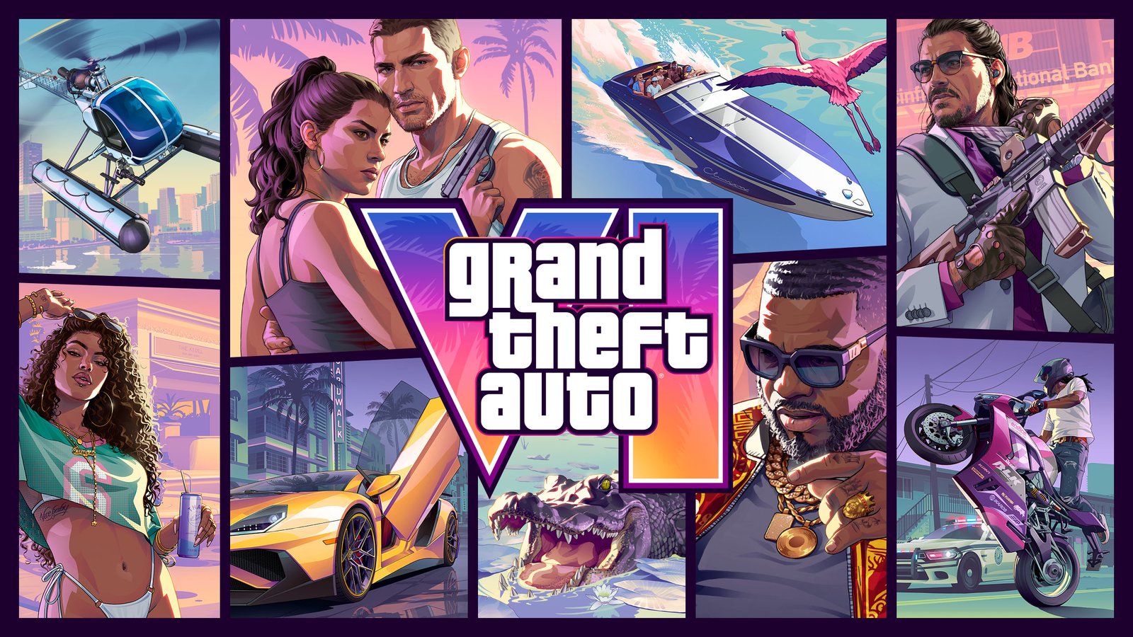 Arte-chave oficial de Grand Theft Auto VI, divulgada pela Rockstar Games