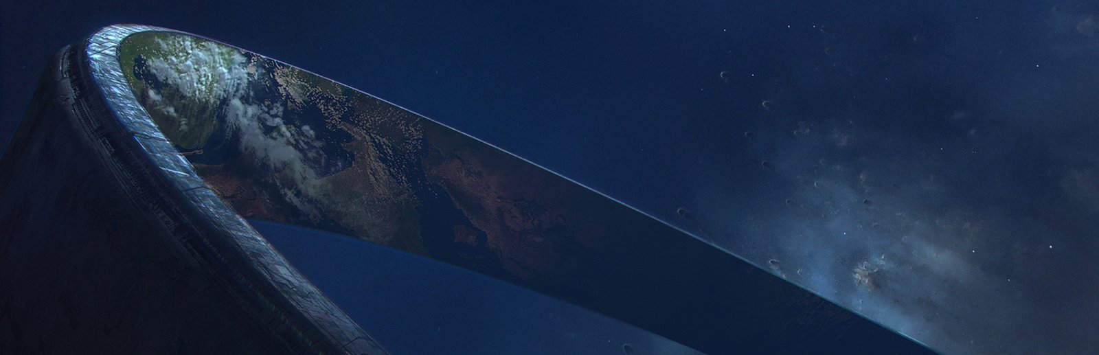 Arte oficial de um anel Halo visto do espaço, da coletânea Halo: The Master Chief Collection